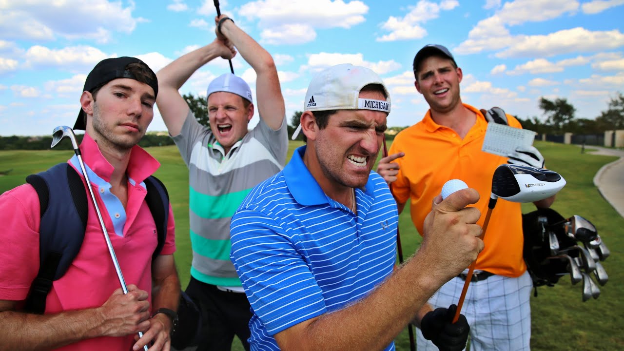 Friends having fun and celebrating on the golf course